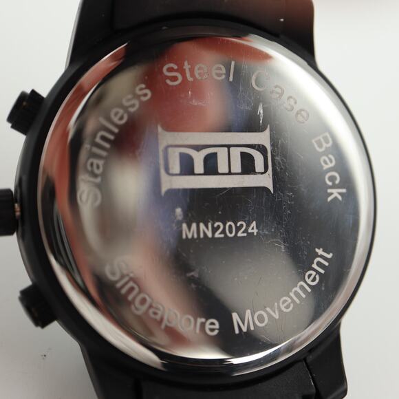 MN Black Mens Watch Faux Chrono 50mm Stainless Steel Bracelet with New Battery - Picture 16 of 16